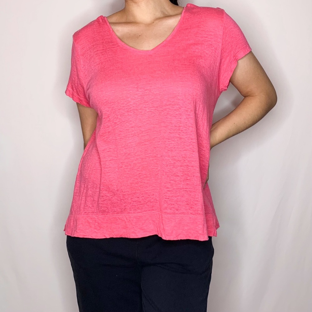 J. Jill Love Linen Hot Pink Top 100% Linen | Size L Petite